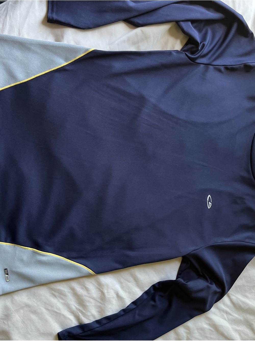 Kids Long-Sleeve Performance Tee - Navy with Light Gray & Yellow Trim